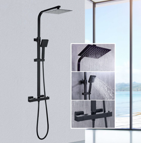 Brooklyn Square Thermostatic Shower - Matt Black